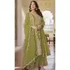 Chinon Embroidered Party Wear Palazzo Plus Size Salwar Kameez In Mehendi Green - 10613195044