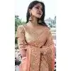 Peach Tissue Silk Resham Work Wedding Wear Plus Size Saree - 10616195054