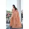 Peach Tissue Silk Resham Work Wedding Wear Plus Size Saree - 10616195054