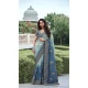 Dusty Blue Tissue Silk Resham Work Wedding Wear Saree - 10616195057
