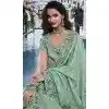 Mint Green Tissue Silk Resham Work Wedding Wear Plus Size Saree - 10616195059