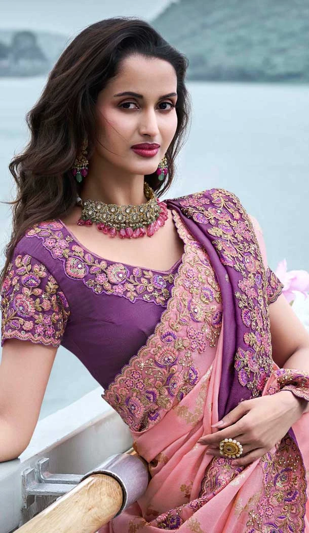 Multi Color Tissue Silk Sequins Work Wedding Wear Saree - 10616195061
