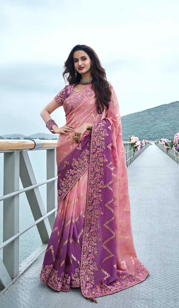 Multi Color Tissue Silk Sequins Work Wedding Wear Saree - 10616195061