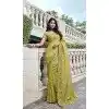 Green Tissue Silk Resham Work Wedding Wear Plus Size Saree - 10616195063