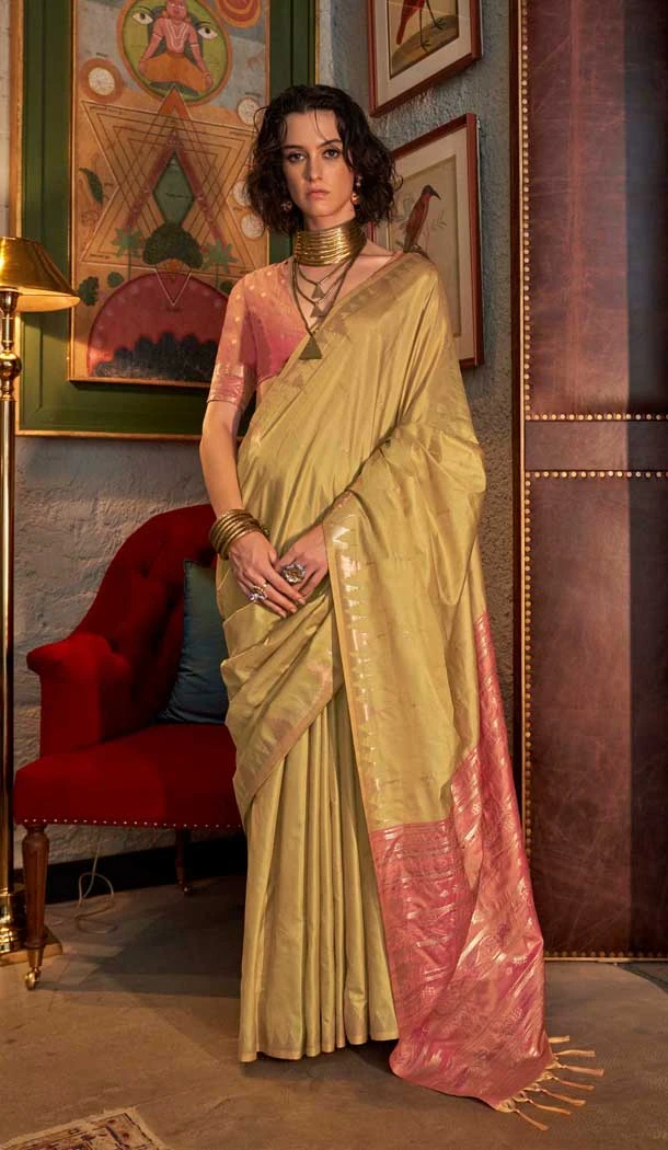 Tussar Silk Zari Work Traditional Wear Saree In Mustard - 10617195067 Tussar Silk Zari Work Traditional Wear Saree In Mustard - 10617195067
