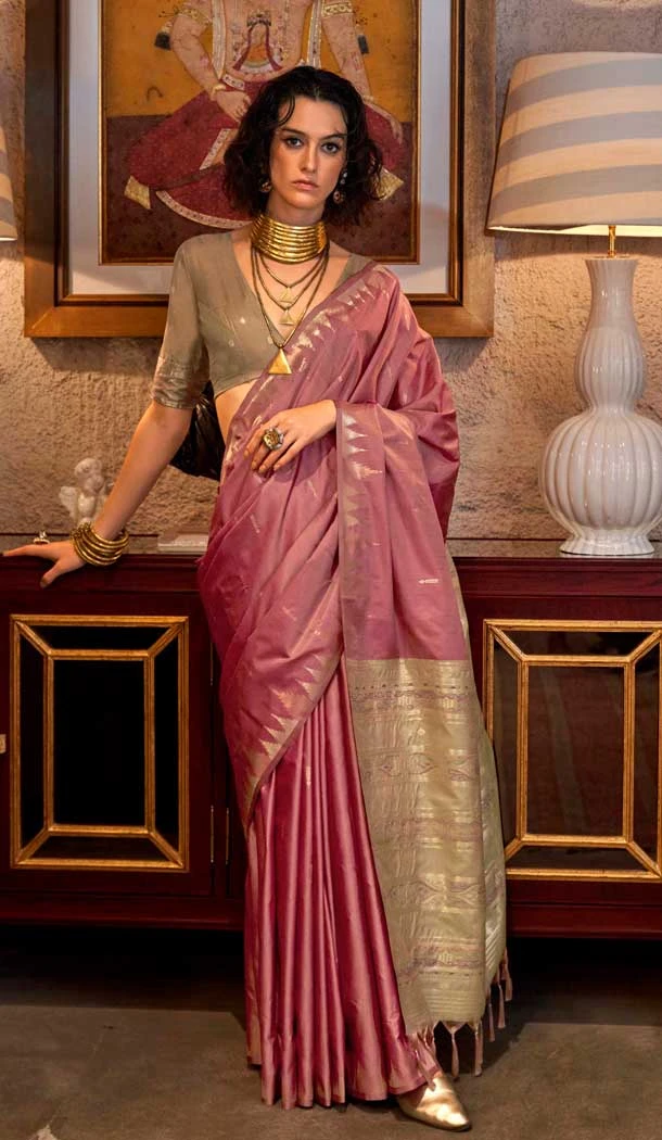 Tussar Silk Zari Work Traditional Wear Saree In Mauve - 10617195071
