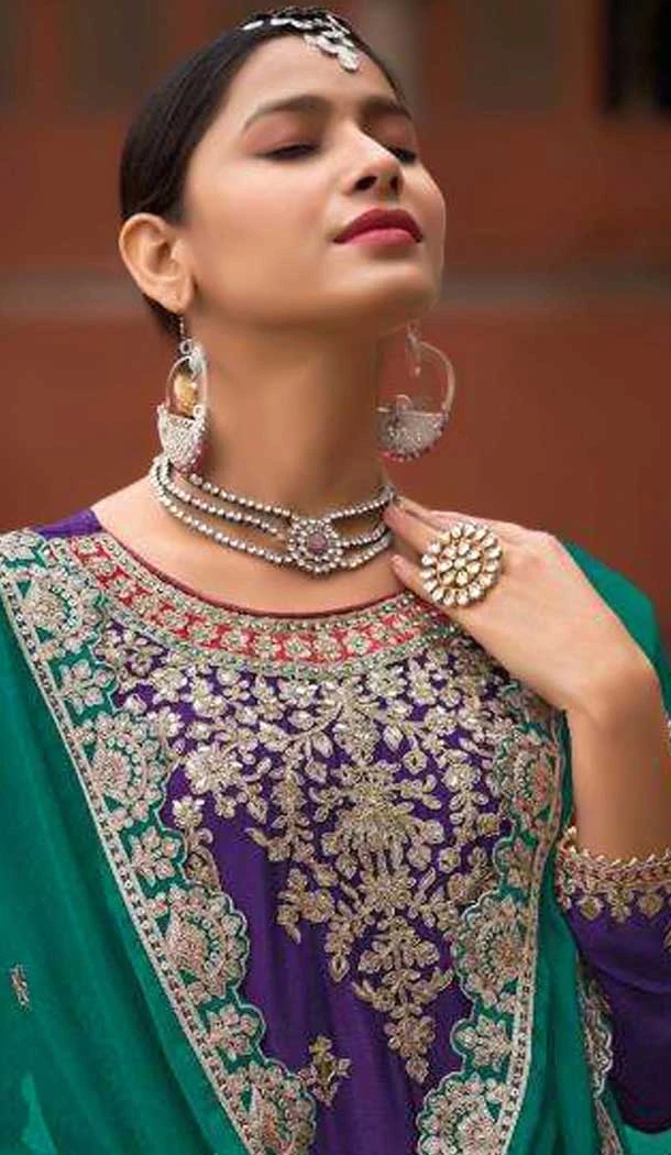 Chinon Sequence Work Readymade Palazzo Salwar Suit In Purple - 10634195158
