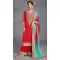 Red Chinon Silk Embroidered Party Wear Palazzo Suit - 10635195163