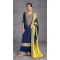 Navy Blue Chinon Silk Embroidered Party Wear Palazzo Suit - 10635195164