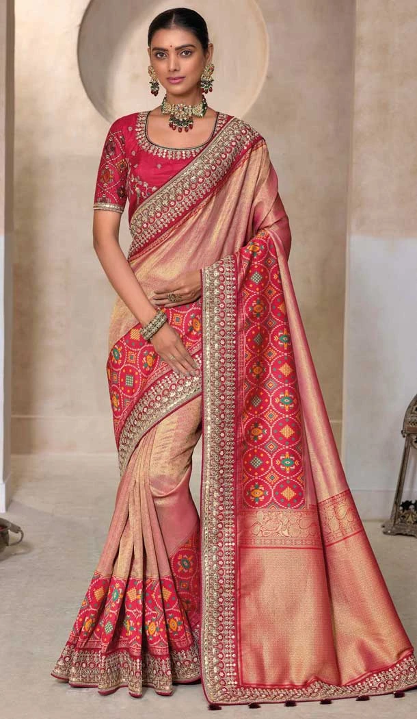 Kanjivaram Digital Print Work Designer Saree In Peach - 10639195203