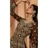 Coffee Georgette Resham Work Party Wear Gown With Dupatta - 10637195179