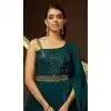 Teal Blue Thread Work Georgette Party Wear Gown With Dupatta - 10637195193