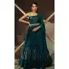 Teal Blue Thread Work Georgette Party Wear Gown With Dupatta - 10637195193