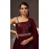 Wine Georgette Sequence Work Party Wear Gown With Dupatta - 10637195194