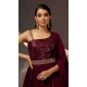 Wine Georgette Sequence Work Party Wear Gown With Dupatta - 10637195194