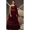 Wine Georgette Sequence Work Party Wear Gown With Dupatta - 10637195194