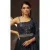 Navy Blue Georgette Thread Work Party Wear Gown With Dupatta - 10637195196