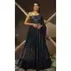 Navy Blue Georgette Thread Work Party Wear Gown With Dupatta - 10637195196