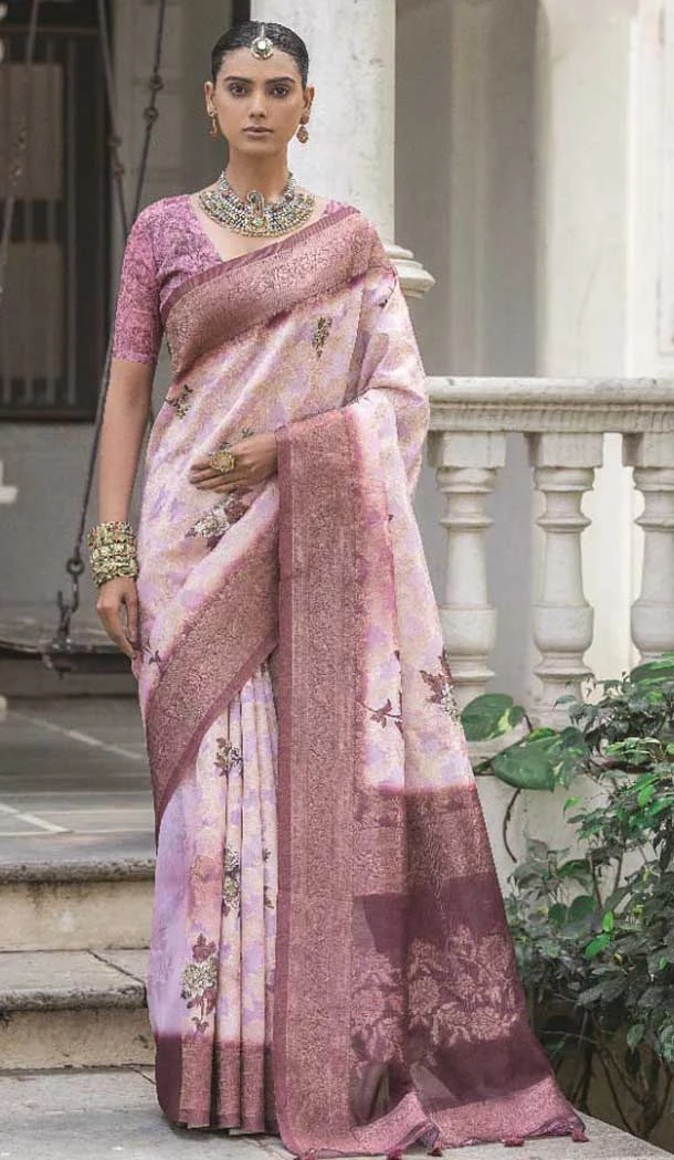 Silk Woven Zari Work Party Wear Saree In Lilac Purple - 10665195327