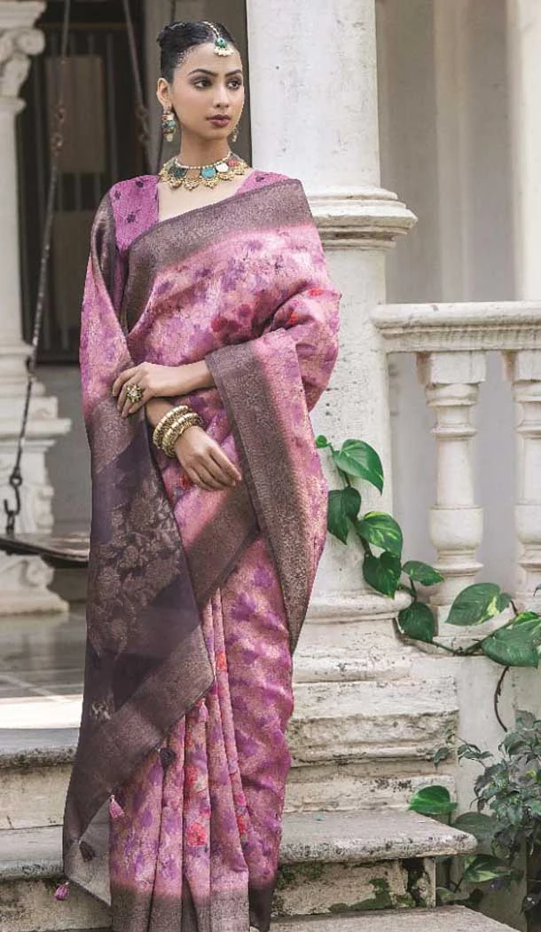 Silk Woven Zari Work Party Wear Saree In Barbie Pink - 10665195329