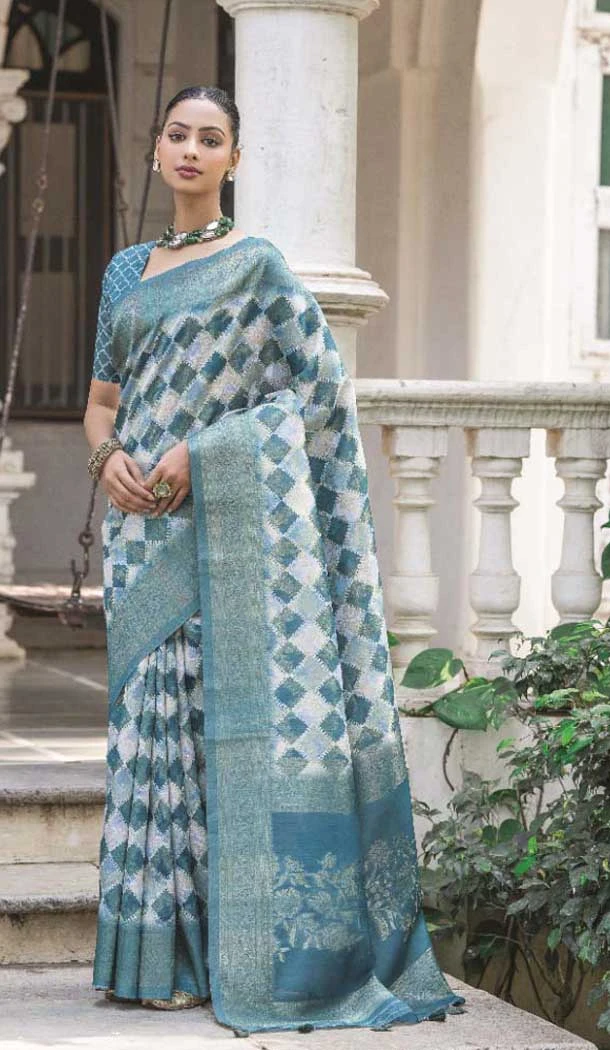 Silk Woven Zari Work Party Wear Saree In Azure Blue - 10665195332