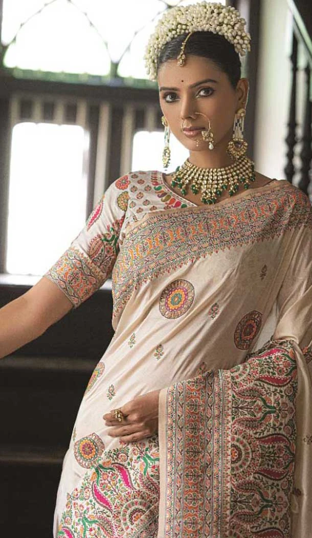 Beige Silk Woven Work Traditional Traditional Wear Saree -10668195344