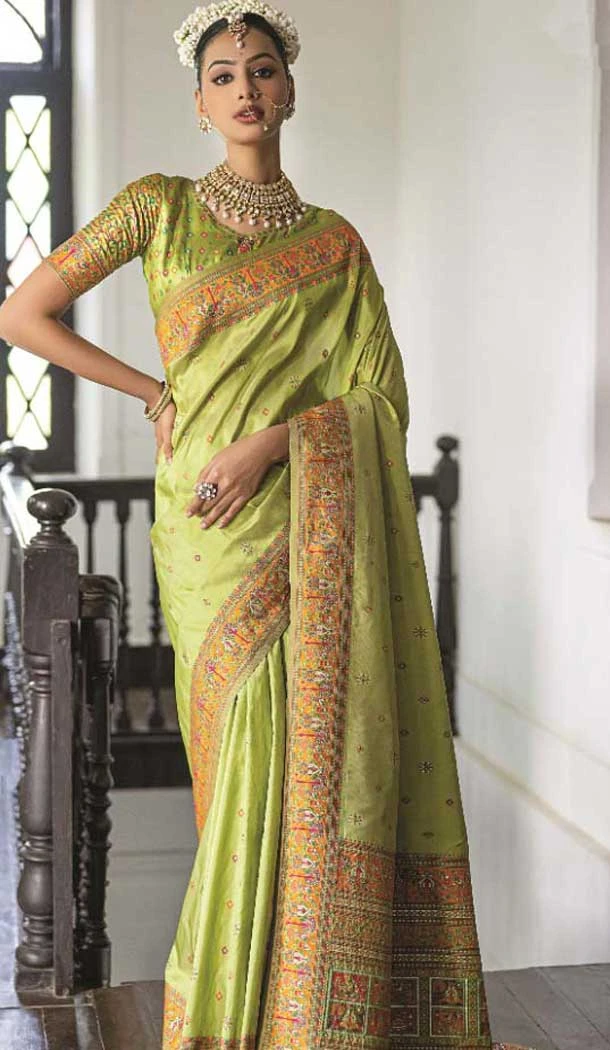 Pista Green Silk Woven Work Traditional Traditional Wear Saree -10668195345