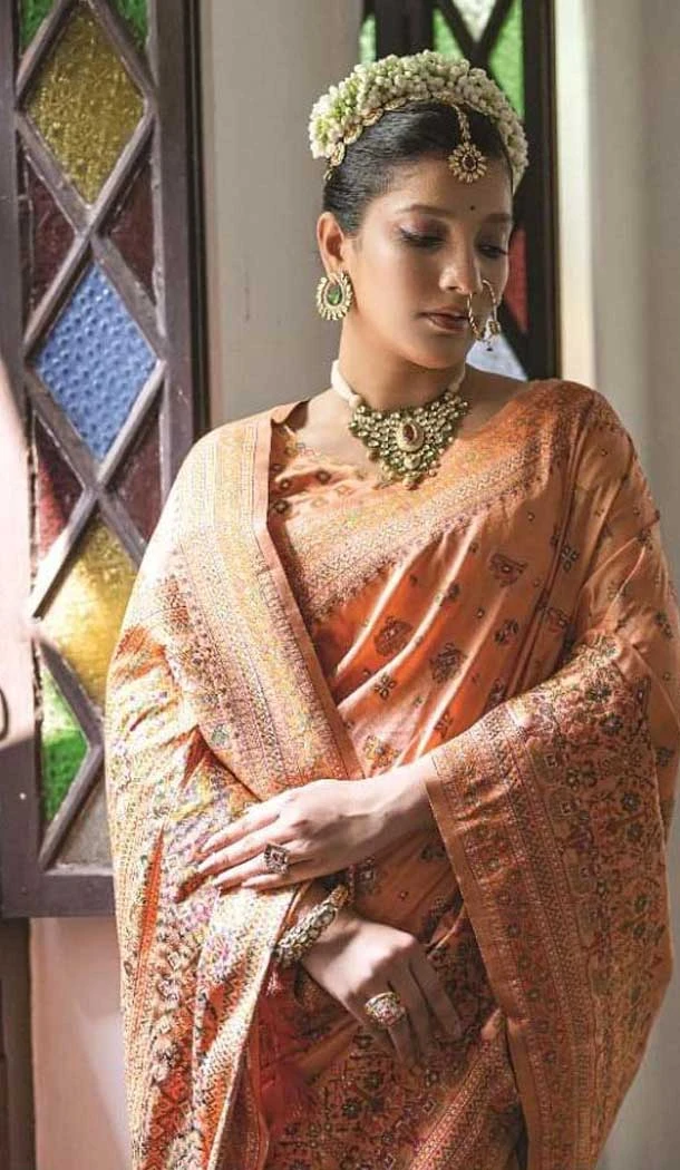 Peach Silk Woven Work Traditional Traditional Wear Saree -10668195346