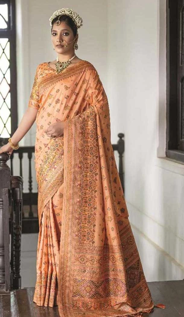 Peach Silk Woven Work Traditional Traditional Wear Saree -10668195346