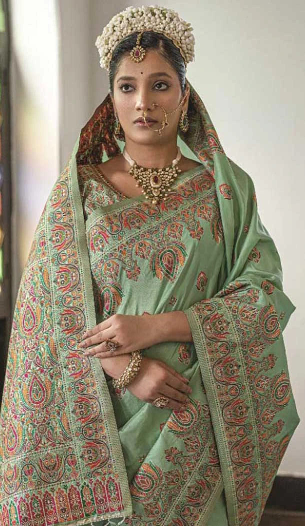Mint Green Silk Woven Work Traditional Traditional Wear Saree -10668195349