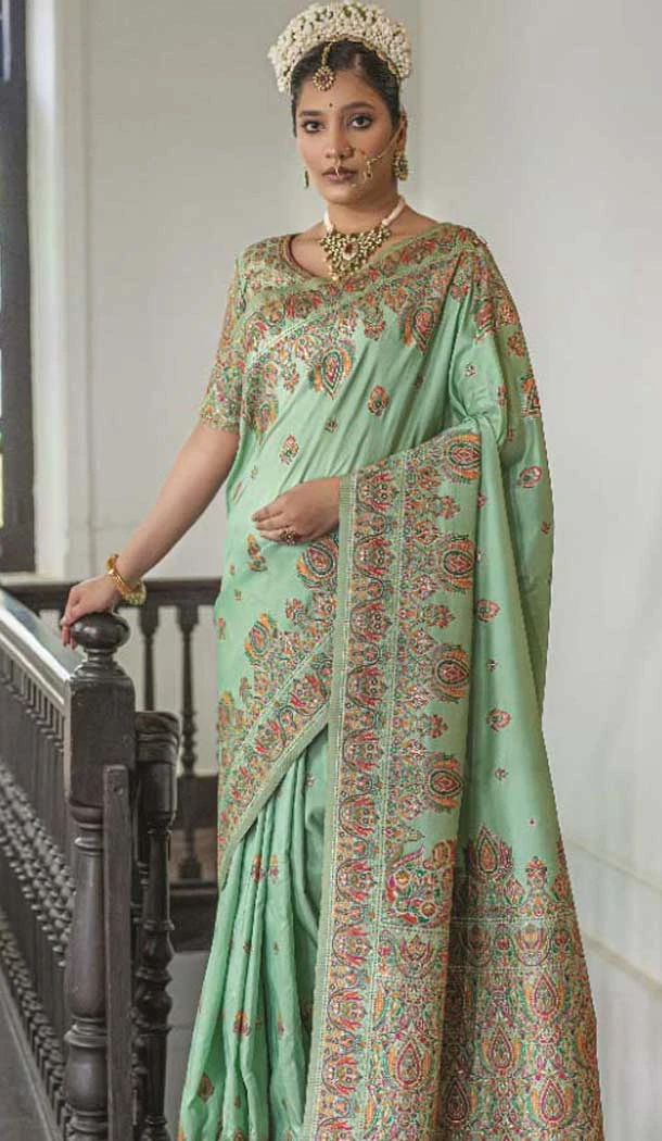 Mint Green Silk Woven Work Traditional Traditional Wear Saree -10668195349