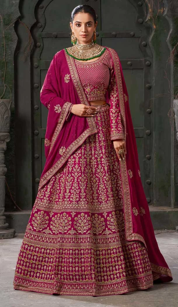 Georgette Sequins Work Wedding Wear Lehenga Choli In Pink - 10686195455