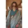Viscose Mulai Silk Printed Party Wear Plus Size Saree In Aqua Blue - 10687195460