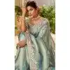 Pure Banarasi Embroidered Wedding Wear Plus Size Saree In Aqua Blue - 10688195468