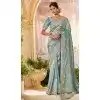 Pure Banarasi Embroidered Wedding Wear Plus Size Saree In Aqua Blue - 10688195468