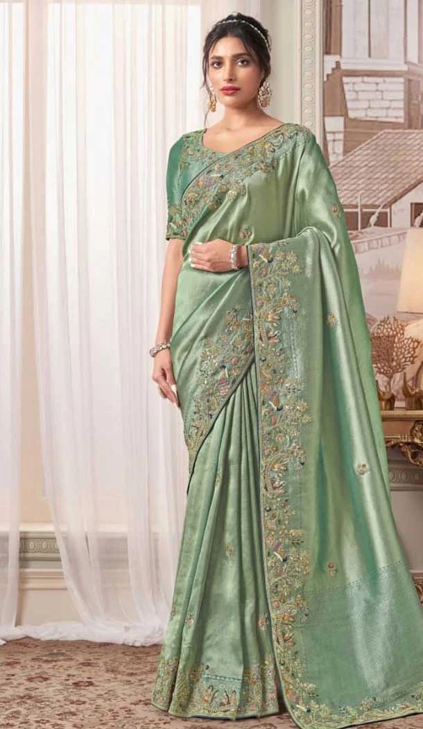 Pure Banarasi Embroidered Wedding Wear Saree In Mint Green Color - 10688195469 Pure Banarasi Embroidered Wedding Wear Saree In Mint Green Color - 10688195469