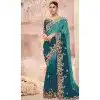 Pure Banarasi Embroidered Wedding Wear Plus Size Saree In Teal Blue - 10688195472