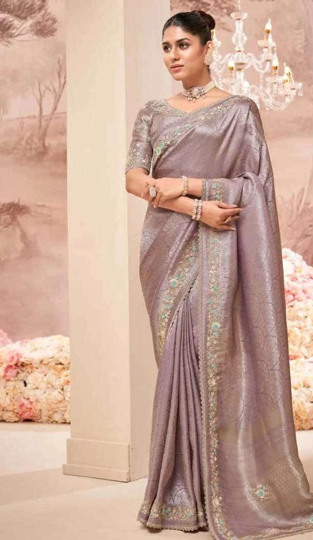 Pure Banarasi Zari Work Wedding Wear Saree In Grey - 10688195478 Pure Banarasi Zari Work Wedding Wear Saree In Grey - 10688195478