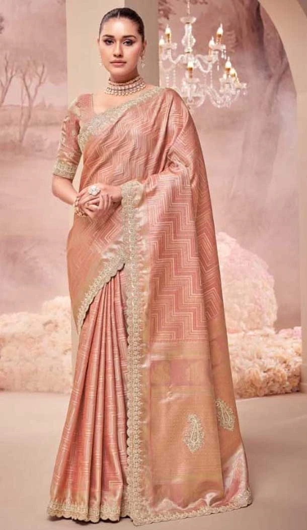 Pure Banarasi Embroidered Wedding Wear Saree In Peach - 10688195483 Pure Banarasi Embroidered Wedding Wear Saree In Peach - 10688195483