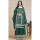 Teal Blue Gold Crush Resham Work Party Wear Palazzo Suit - 10660195300
