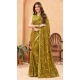 Mehendi Green Faux Georgette Sequence Work Party Wear Saree - 10661195304