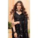 Black Faux Georgette Sequence Work Party Wear Saree - 10661195306