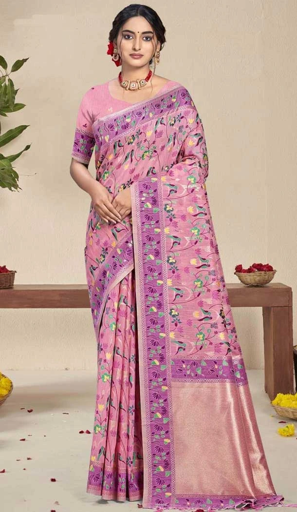 Silk Thread Work Traditional Wear Saree In Pink - 10689195486