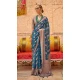 Teal Blue Color Georgette Zari Woven Work Party Wear Saree - 10690195492