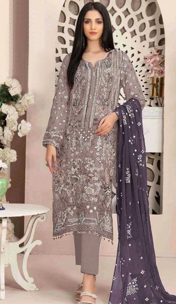Fox Georgette Embroidered Pakistani Style Salwar Suit In Beige - 10694195518