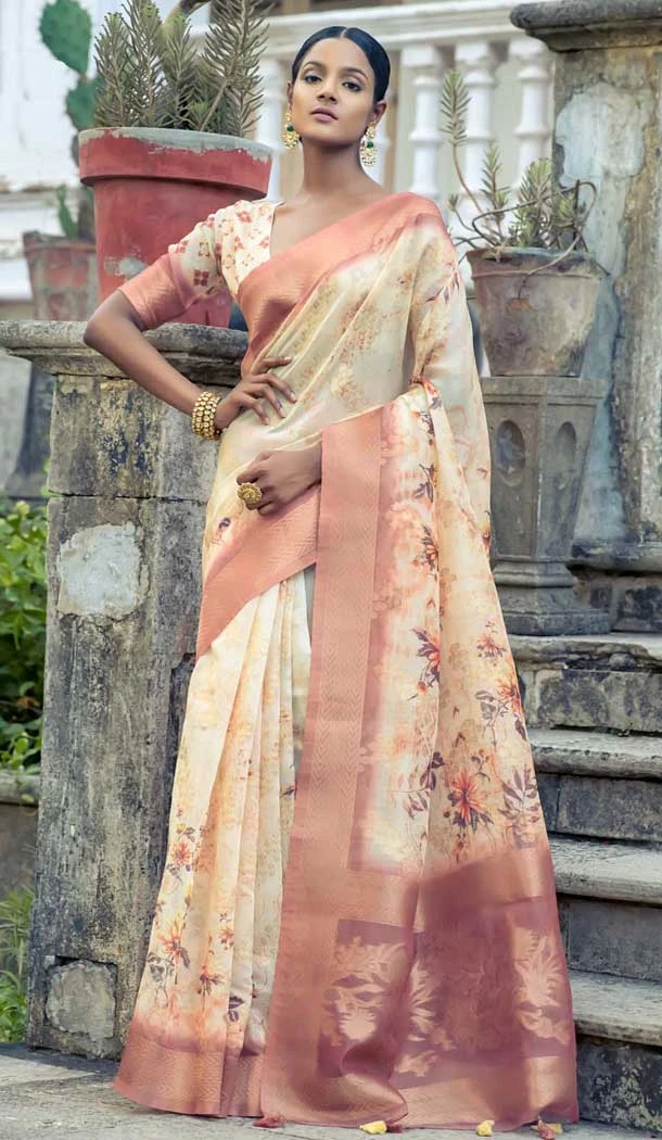 Cream Organza Digital Printed Traditional Wear Saree - 10738195773 Cream Organza Digital Printed Traditional Wear Saree - 10738195773