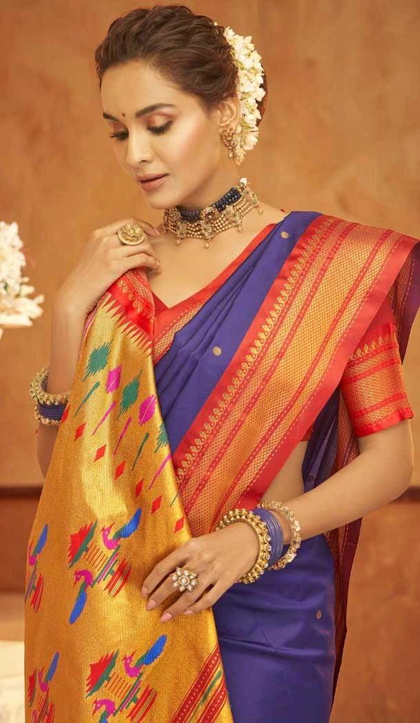 Paithani Weaving Work Traditional Wear Saree In Purple - 10742195791