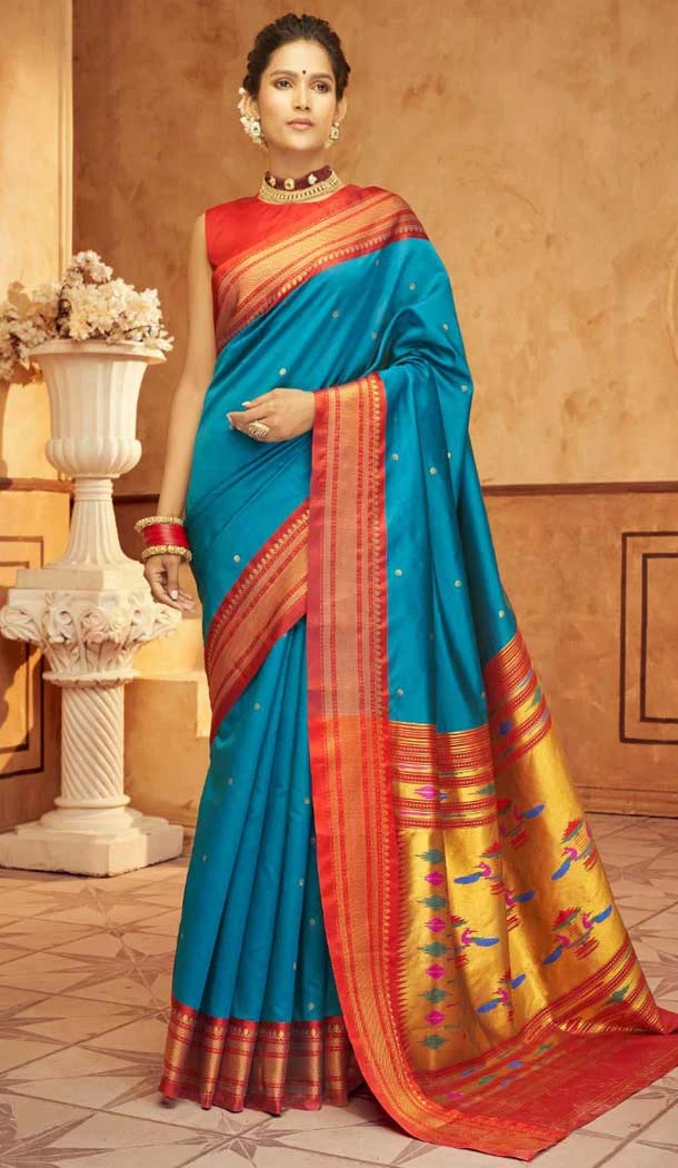 Paithani Weaving Work Traditional Wear Saree In Rama - 10742195792