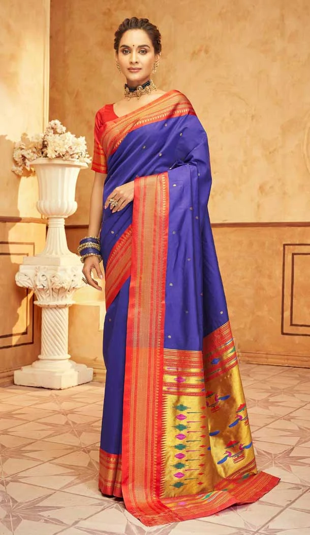 Paithani Weaving Work Traditional Wear Saree In Navy Blue - 10742195793