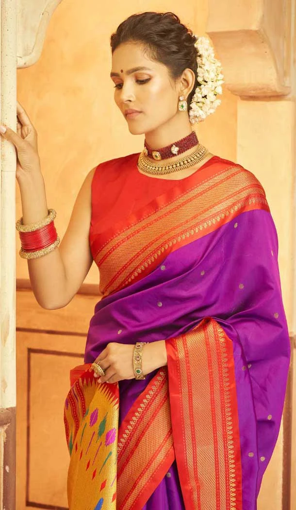 Purple Paithani Weaving Work Traditional Wear Saree - 10742195794